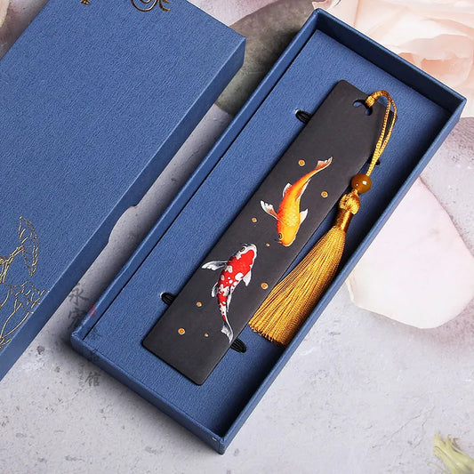 Authentic Chinese Style Wooden Koi Bookmark